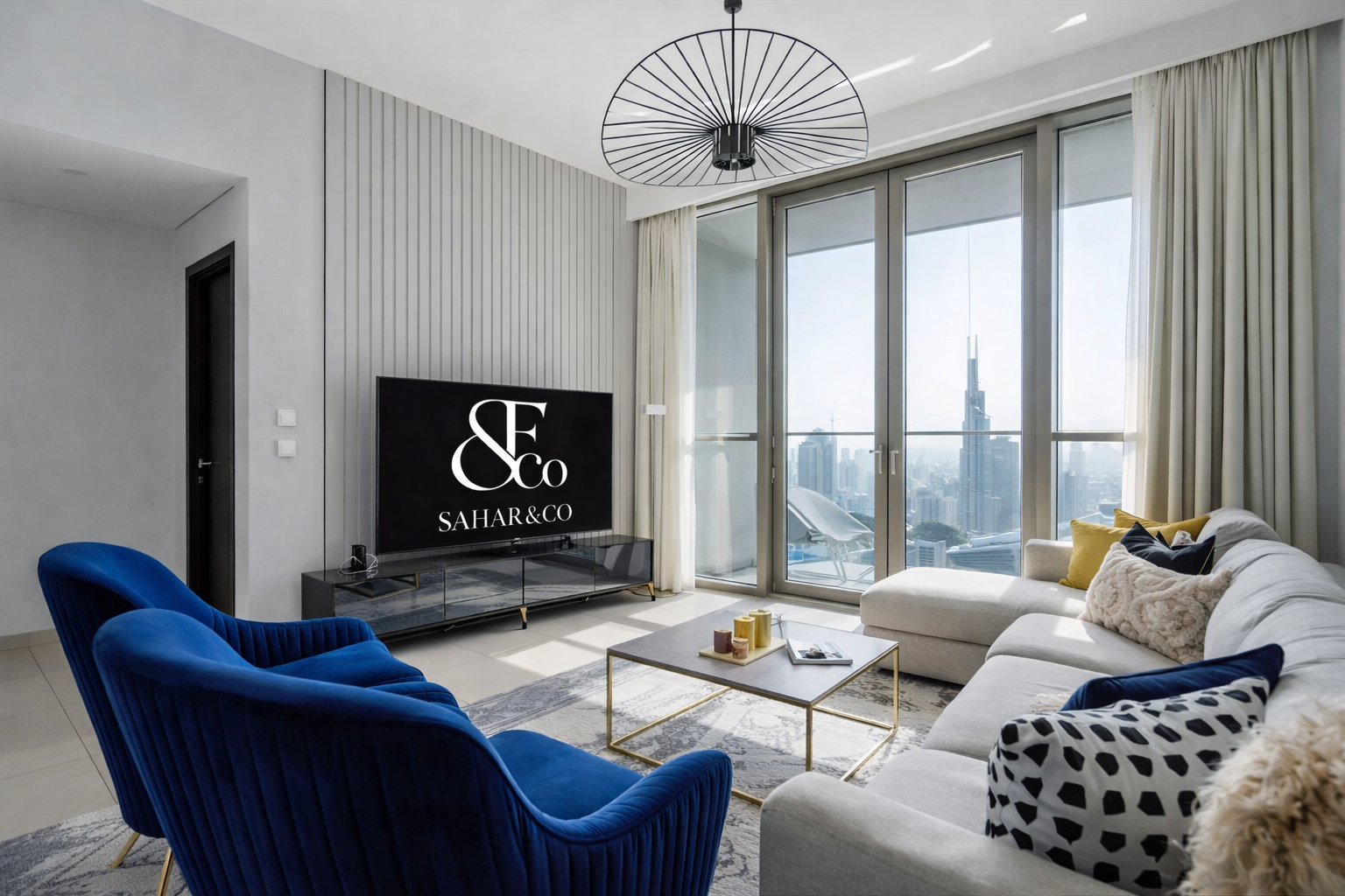 Living room with Burj Khalifa view